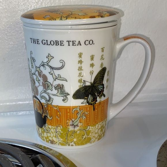 Globe Tea Co. Single Tea Cup Mug W/ Infuser & Lid 10 Oz Porcelain Paula Scaletta - Picture 7 of 11